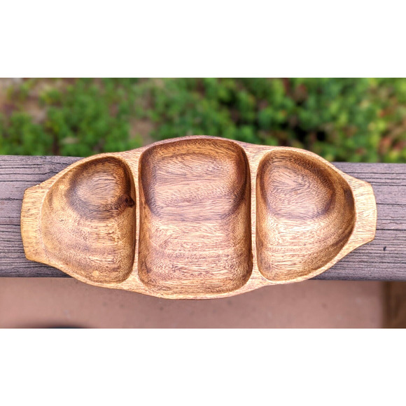 Leilani Monkey Pod Wood Tray Hand Crafted Three Parts Mid Century Philippines - Picture 7 of 12